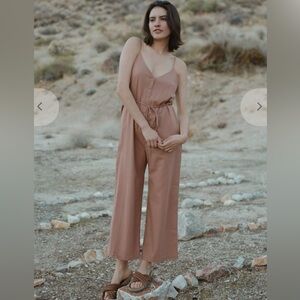 OZMA Cypress Silk Noil Playsuit Sand Size Small Wide Leg Jumpsuit